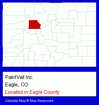 Colorado counties map, showing the general location of PaintVail Inc.