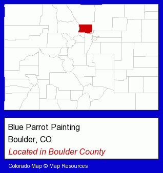 Colorado counties map, showing the general location of Blue Parrot Painting