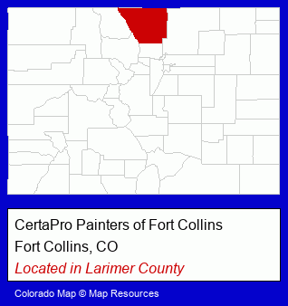 Colorado counties map, showing the general location of CertaPro Painters of Fort Collins