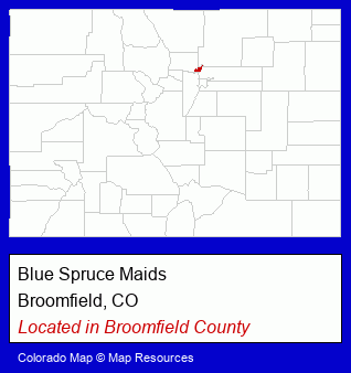 Colorado counties map, showing the general location of Blue Spruce Maids