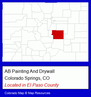 Colorado counties map, showing the general location of AB Painting And Drywall