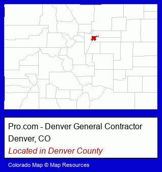 Colorado counties map, showing the general location of Pro.com - Denver General Contractor