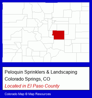 Colorado counties map, showing the general location of Peloquin Sprinklers & Landscaping