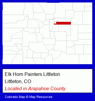 Colorado counties map, showing the general location of Elk Horn Painters Littleton