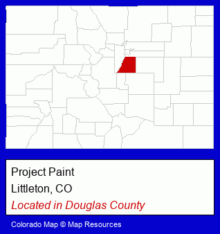 Colorado counties map, showing the general location of Project Paint