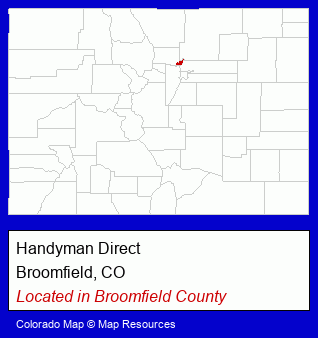 Colorado counties map, showing the general location of Handyman Direct