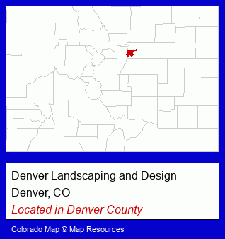 Colorado counties map, showing the general location of Denver Landscaping and Design