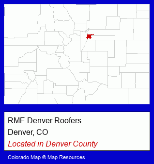 Colorado counties map, showing the general location of RME Denver Roofers
