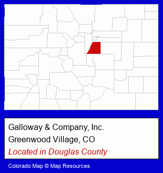 Colorado counties map, showing the general location of Galloway & Company, Inc.