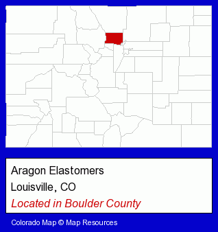Colorado counties map, showing the general location of Aragon Elastomers