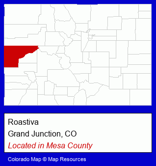 Colorado counties map, showing the general location of Roastiva