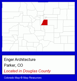 Colorado counties map, showing the general location of Enger Architecture