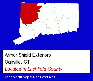 Connecticut counties map, showing the general location of Armor Shield Exteriors