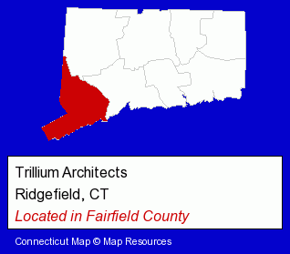 Connecticut counties map, showing the general location of Trillium Architects