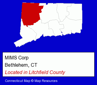 Connecticut counties map, showing the general location of MIMS Corp