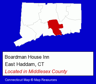 Connecticut counties map, showing the general location of Boardman House Inn