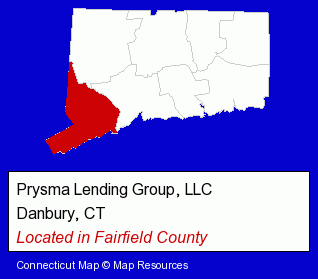 Connecticut counties map, showing the general location of Prysma Lending Group, LLC