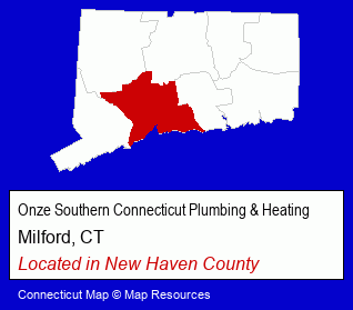 Connecticut counties map, showing the general location of Onze Southern Connecticut Plumbing & Heating
