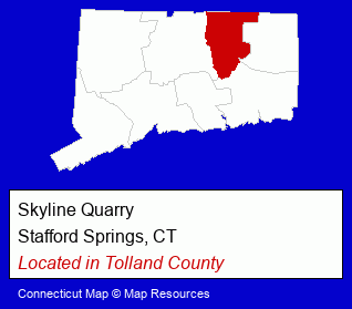 Connecticut counties map, showing the general location of Skyline Quarry
