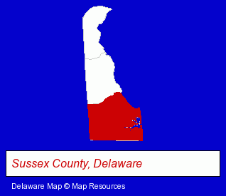 Delaware map, showing the general location of Tyndall's Casual Furniture
