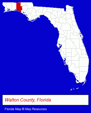 Florida map, showing the general location of Walton County School Superintendent