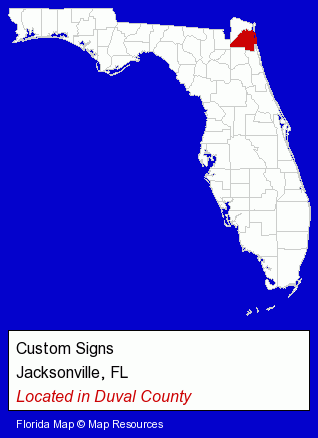 Florida counties map, showing the general location of Custom Signs
