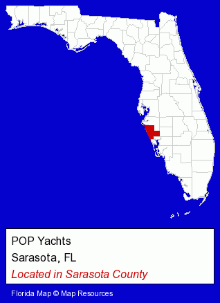 Florida counties map, showing the general location of POP Yachts
