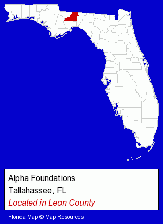 Florida counties map, showing the general location of Alpha Foundations