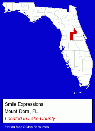 Florida counties map, showing the general location of Smile Expressions