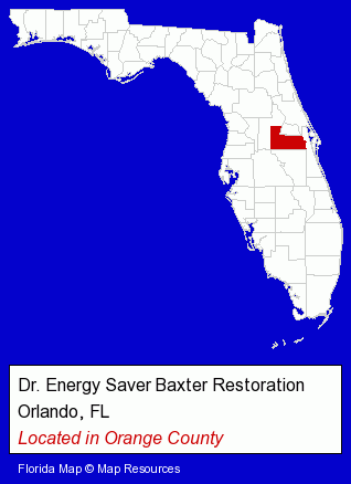 Florida counties map, showing the general location of Dr. Energy Saver Baxter Restoration