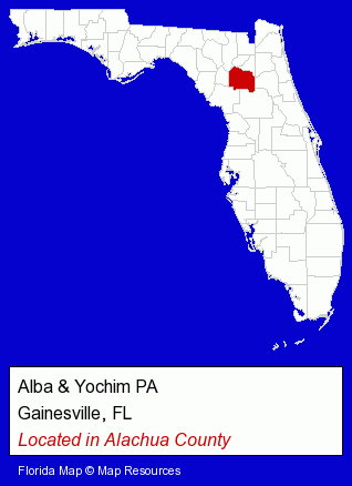 Florida counties map, showing the general location of Alba & Yochim PA