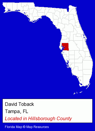 Florida counties map, showing the general location of David Toback