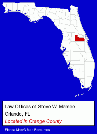 Florida counties map, showing the general location of Law Offices of Steve W. Marsee