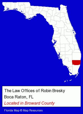 Florida counties map, showing the general location of The Law Offices of Robin Bresky