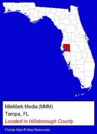 Florida counties map, showing the general location of MileMark Media (MMM)