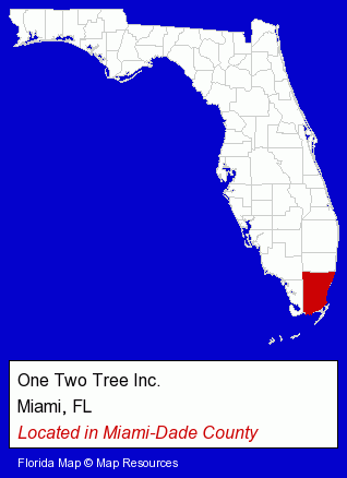 Florida counties map, showing the general location of One Two Tree Inc.