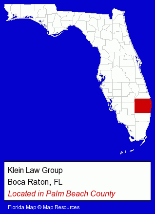 Florida counties map, showing the general location of Klein Law Group