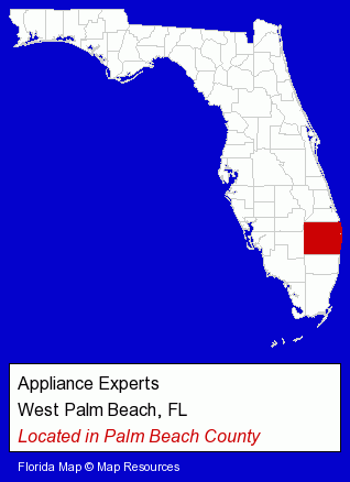 Florida counties map, showing the general location of Appliance Experts