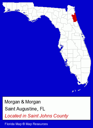 Florida counties map, showing the general location of Morgan & Morgan