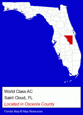 Florida counties map, showing the general location of World Class AC
