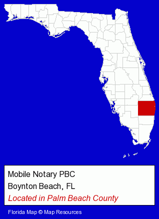 Florida counties map, showing the general location of Mobile Notary PBC