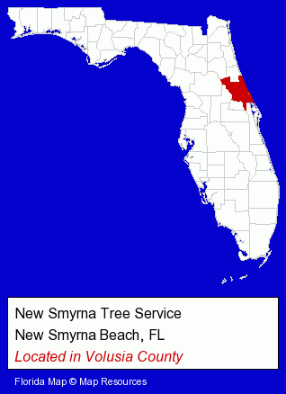Florida counties map, showing the general location of New Smyrna Tree Service
