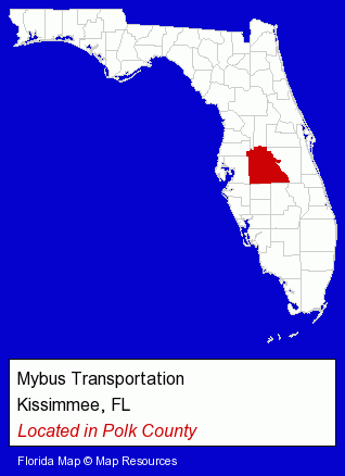 Florida counties map, showing the general location of Mybus Transportation