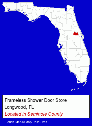 Florida counties map, showing the general location of Frameless Shower Door Store