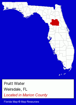 Florida counties map, showing the general location of Pruitt Water