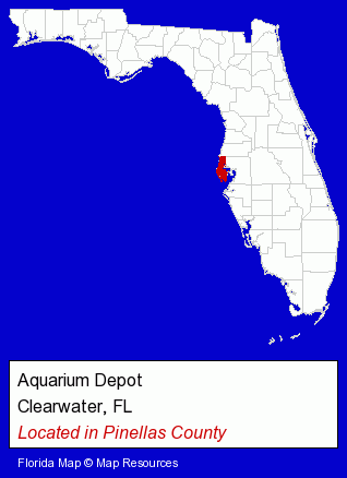 Florida counties map, showing the general location of Aquarium Depot