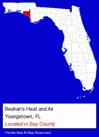 Florida counties map, showing the general location of Beahan's Heat and Air