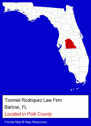 Florida counties map, showing the general location of Tonmiel Rodriquez Law Firm