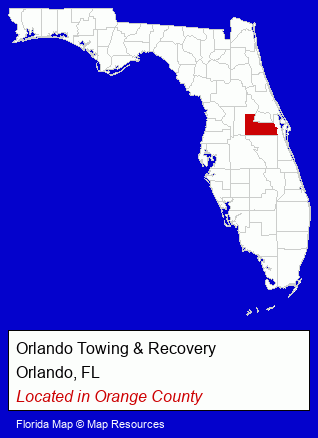 Florida counties map, showing the general location of Orlando Towing & Recovery