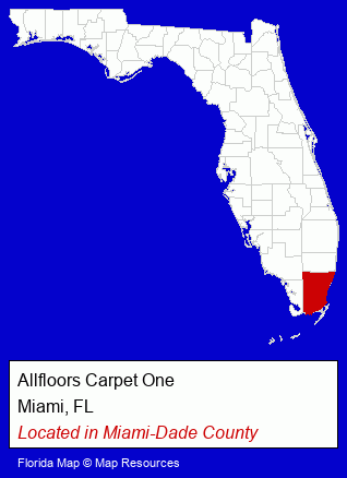 Florida counties map, showing the general location of Allfloors Carpet One